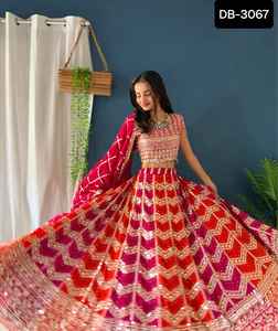 Les dernières femmes portent une fausse georgette Lehenga Choli Designer Chaniya Choli robes de mariée avec coutures disponibles pour les femmes portent - Product Image 3