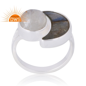 Vente chaude 925 Sterling Silver Natural Labradorite & Rainbow Moon Gemstone Ring Bijoux personnalisés pour les femmes Cadeau pour elle - Product Image 1