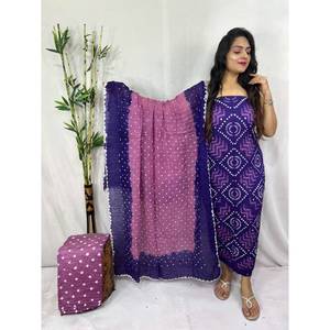 New <b>Blue</b> Satin Sibori Women's Dress Material Breathable Eco-Friendly Washable with Natural Waistline - Product Image 2