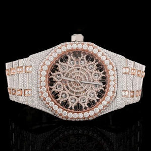 Montre automatique de luxe pour homme avec cadran arabe, sertie de diamants Moissanite blancs, verre VVS1 Ice Glass fait main et boîtier orné de perles noires - Product Image 3