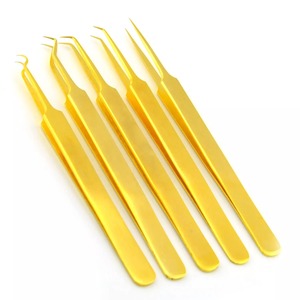 Pince à épiler professionnelle en or de haute qualité pour Extension de cils, poignée en diamant, droite, incurvée, anglée, meilleure pince d'isolation pour ramassage de ventilateur - Product Image 4