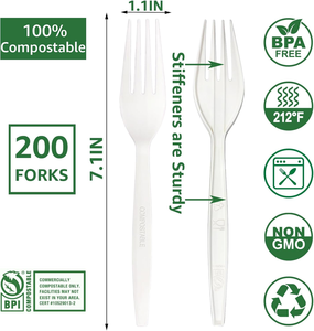 100% Compostable Biodegradable Heavy Duty <b>Disposable</b> Forks Eco-friendly Heavy Weight <b>Tableware</b> Set PS BPA Free Food Safe - Product Image 4
