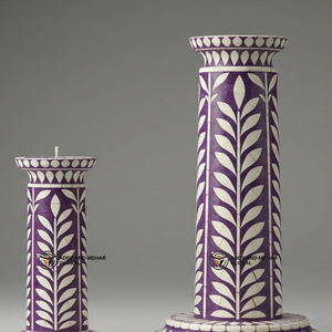 Proveedor indio ofrece portavelas con incrustaciones de hueso púrpura hecho a mano, candelabro decorativo con patrón Floral - Product Image 4