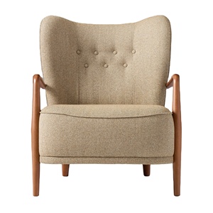 Elin <b>Lounge</b> <b>Chair</b> Made of Solid Teak Wood with Thick Ivory White Cushions and a Shiny Brown Finish. - Product Image 1