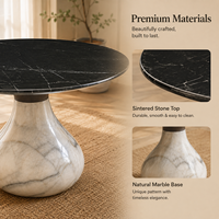 Table à manger ronde moderne de luxe en marbre avec plateau en pierre noire et base en marbre blanc, 4 places