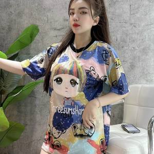 เสื้อยืดผ้าฝ้ายผู้หญิงแบบไม่สมมาตรแบบลำลองสำหรับ2023เสื้อผ้าฝ้ายย้อมสีได้ระบายอากาศได้ดีผลิตจากเวียดนาม - Product Image 1