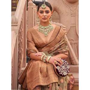 Sari en organza imprimé numérique vert sauge exquis avec chemisier pour les mariages - Product Image 4