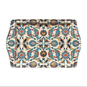 Grand plateau de service rectangulaire moderne personnalisé nouveauté en acier inoxydable émaillé maison fêtes de noël décor paon - Product Image 1