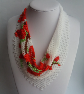 Collier de fleurs perles colorées bijoux perlés délicats femmes écharpe fleurs rouges collier de perles cadeau pour elle collier fait main - Product Image 1