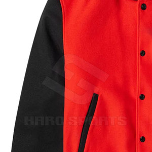 Vente en gros de vêtements de sport pour hommes, veste à boutons couverts unisexe, vestes à lettres de couleur noir et rouge - Product Image 6