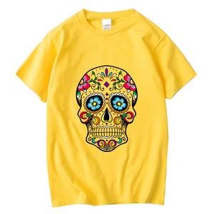 Camiseta Casual de Verano para Hombre, Alta Calidad, 100% Algodón, Estilo Urbano Holgado con Estampado de Calavera, Manga Corta - Product Image 3