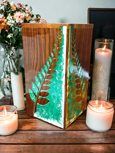 Handmade Rosewood Cremation Urn Epoxy Resin Leaf Design <b>Memorial</b> <b>Keepsake</b> For Pet And Humans - Product Image 6
