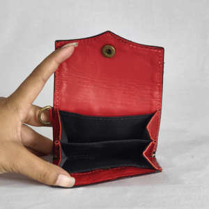 New Luxury Handmade Genuine Leather <b>Card</b> Holder Red White Checkered Embossing Vintage Button Closure Women Short <b>Wallet</b> - Product Image 5