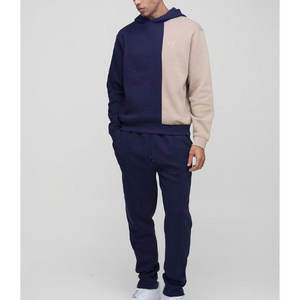 OEM conception personnalisée 100% coton polaire hommes survêtements colour block pullover sweat à capuche joggers ensembles solide hiver imprimé techniques - Product Image 4