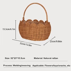 Panier ovale en osier avec bordure en forme de coquille, paniers de rangement faits à la main, rotin naturel, moderne, multifonctionnel, fabriqué au Vietnam - Product Image 3