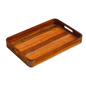 Plateau de service rectangulaire moderne en bois d'acacia avec poignées intégrées Plateau en bois massif pour aliments et boissons pour la cuisine Décoration de la maison - Product Image 5