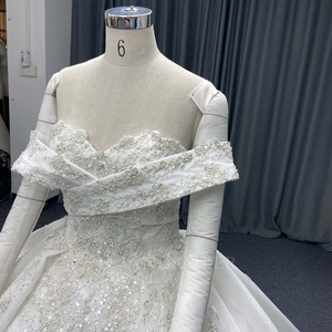ANY263 Traditional <b>Sequined</b> Beaded Off Shoulder Criss-Cross Wedding Puffy Gowns Dress - Product Image 5
