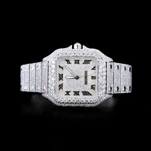 High Quality Luxury Moissanite Diamond Watch VVS Clarity Square Stainless Steel Mechanical Leather Gift for Proposals Exported - Product Image 1