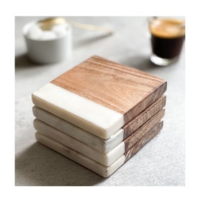 Lot de 4 sous-verres à thé en bois, demi-marbre, fabricant de bois de haute qualité et Table à Mable, sous-verre à thé et café - Product Image 5