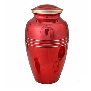 European Style <b>Large</b> Aluminum Adult Cremation <b>Urn</b> Red Color Golden Lines Design Wholesale Funeral Supplies Ashes Keepsake Token - Product Image 1