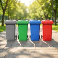 Conteneur à déchets en plastique HDPE écologique anti-UV de 240 litres avec couvercles, bac à ordures mobile robuste pour extérieur avec frein