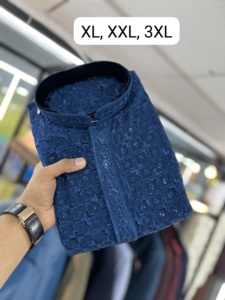 Nueva tela Pure Viscose Reyon con bordado de pollo luckhnowi work Men's Kurta para la venta en línea - Product Image 6