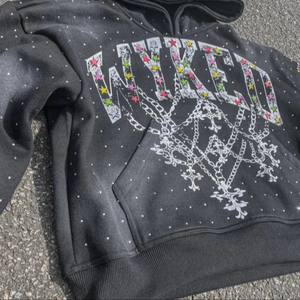 Personnalisé Vintage Hommes Coton Zip-Up Surdimensionné Gaufré Tricot Lavé À L'acide Strass 100% Coton Culture Solide À Capuche Pour Hommes - Product Image 2