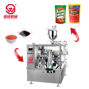 Automatic Doypack For Juice Honey Ketchup Milk Food Liquid Packaging Filling Premade Pouch Rotary Printing Packing Machine