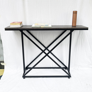 Modern Luxury <b>Console</b> Table Brown Wood Top with Powder-Coated Iron Frame Industrial Design for Villas-CST005 Decorative Shelf - Product Image 6
