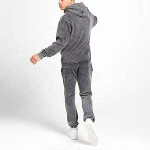 Chándal para correr de algodón 100% Unisex lavado con ácido altamente exigible, pantalones de chándal sólidos con estampado personalizado, conjunto de Sudadera con capucha transpirable para hombres - Product Image 5