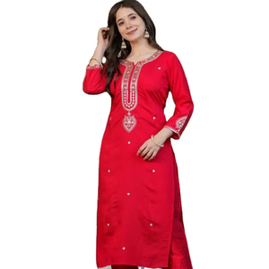 2025 nuevo lanzamiento llamativo hermoso bordado VISCOSA CHANDERI tela hasta la rodilla Kurti & Pent con Dupatta Set de Surat - Product Image 1