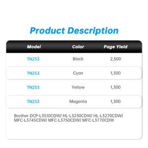 Cartouche de toner couleur <span class=keywords><strong>laser</strong></span> TN253/ TN-257 de haute qualité compatible avec les imprimantes MFC-L3750CDW DCP-L3510CDW <span class=keywords><strong>Brother</strong></span> TN253K - Product Image 2