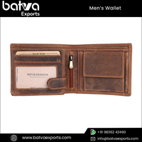 Dompet kulit asli pria, kstitch Logo lipat dua pendek kulit asli Hunter Vintage elegan, dilindungi RFID