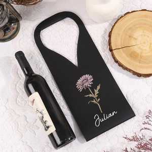 Bolso de mano con nombre personalizado, cuero grabado, flor de nacimiento, regalos de vacaciones para amantes del vino, regalo de Navidad 2017 - Product Image 2