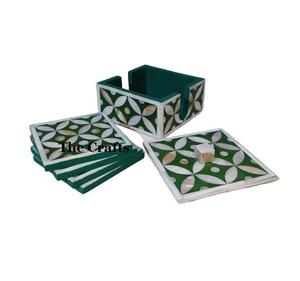 Ensemble de sous-verres en bois et nacre avec support pour la maison, l'hôtel et le restaurant - Product Image 1