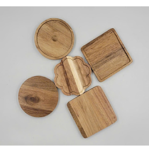 Dessous de verre en bois d'acacia écologique personnalisable D9H1 cm minimaliste couleur naturelle polie Huhipro OEM/ODM Viet Nam assiettes à vaisselle - Product Image 3