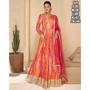 Anarkali Salwar Kameez Mangas completas Acampanadas Largo Sin esfuerzo Celebrar Fusión Festivales de bodas étnicos indios Rayón pesado - Product Image 5