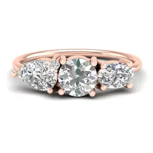 Delicate Meaningful Fashion Jewelry 10k 14k 18k Rose Gold Three Stone Big Moissanite Rings Jewelry Women Engagement Promise Ring