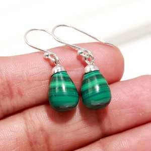 Natural Malachite Smooth Teardrop Shape 925 Sterling Silver <b>Earrings</b> Natural Stone Gold Plated Dangle <b>Earring</b> Women Fine Jewelry - Product Image 2