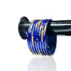 Ensemble de bracelets de mariage élégants bleu doré tendance, design haut de gamme, imitation perle à prix de gros pour femmes - Product Image 2