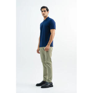 Polo de Manga Corta Azul Marino para Hombre, 100% Algodón Piqué, Tejido Informal, Transpirable, Color Sólido, Corte Regular - Product Image 4