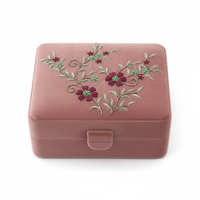 Boîte de rangement à bijoux portable de qualité supérieure, carrée, avec fermeture éclair, motif floral, en tissu de velours brodé à la main, couleur personnalisée, broderie