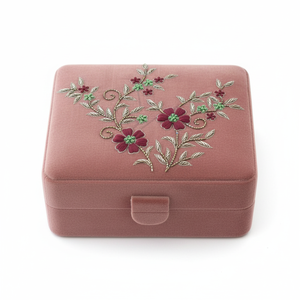 Boîte de rangement à bijoux portable haut de gamme avec fermeture éclair, série en tissu de velours brodé à la main, noir, pour collier, bague, boucles d'oreilles, broderie personnalisée - Product Image 2