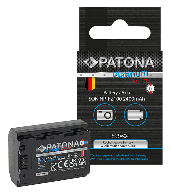 PATONA Platinum Battery with USB-C Input: NP-FZ100, A7 III, A7M3 Alpha 7 III, A7 R III, A7RM3 Alpha 7, R III A9 Alpha 9