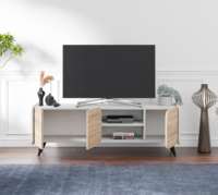 Meuble TV convertible moderne de luxe turc MUSVENUS, réglable, avec panneau en bois gris et éclairage LED, pour salon et chambre à coucher