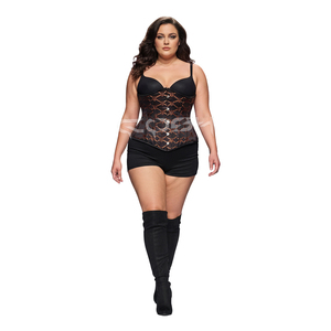 Compre Ahora Nuestro Corsé de Brocado Negro Premium con Diseño de Calavera Naranja | |   Edición Gótica Exclusiva de Cosh Corsets - Product Image 1