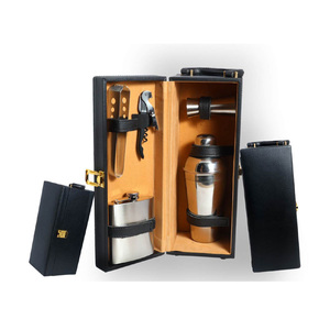 Deluxe Premium Stainless Steel Bartending <b>Tools</b> Set Brown Leatherette <b>Wooden</b> Base Bar <b>Box</b> Travel Cocktail Kit with Accessories - Product Image 2