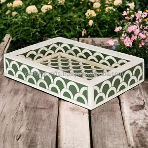 Wholesale Handmade Hand-painted Angel Style Resin Serving Trays with Mother of Pearl Inlay for Home <b>Decoration</b> Customized India - Product Image 1