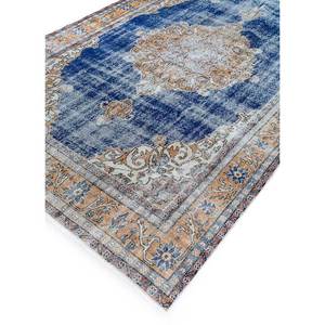 Tapis en laine bleu vintage noué à la main pour la maison - Motif médaillon rectangulaire abstrait pour entrée, couloir, salon, adolescents - Product Image 2