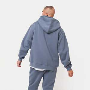 80% coton 20% polyester épaules tombantes poches kangourou de style zippées ourlet et poignets côtelés sweat à capuche surdimensionné bleu chine - Product Image 2